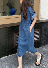 Camisas vaqueras con cuello Peter Pan azul y patchwork, vestidos de otoño